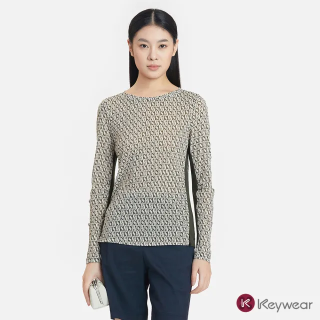 【KeyWear 奇威名品】時尚拼接字母印花長袖上衣(共2色)