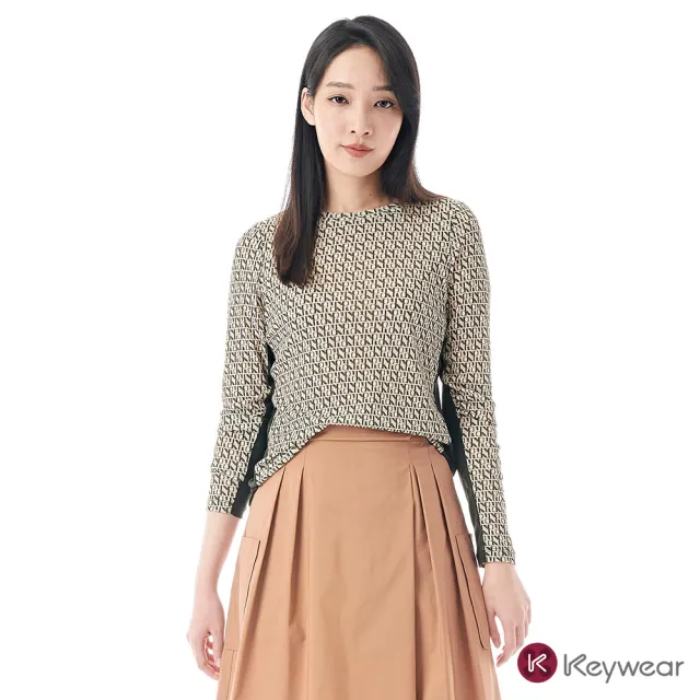 【KeyWear 奇威名品】時尚拼接字母印花長袖上衣(共2色)