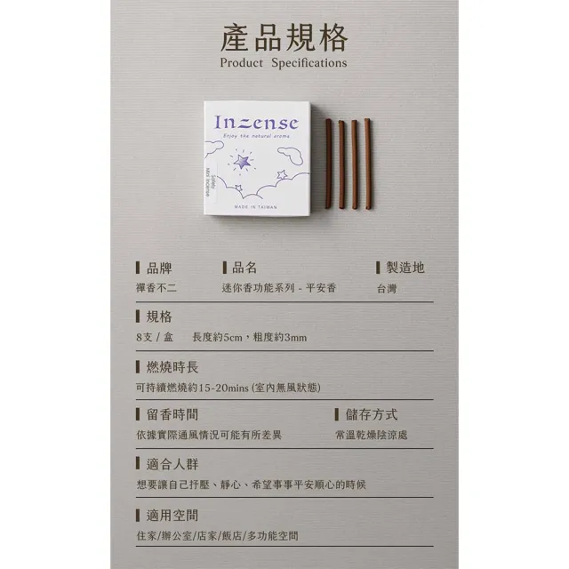 【inzense 禪香不二】迷你香 : 平安香(平靜能量 能量滿滿 智慧開啟)