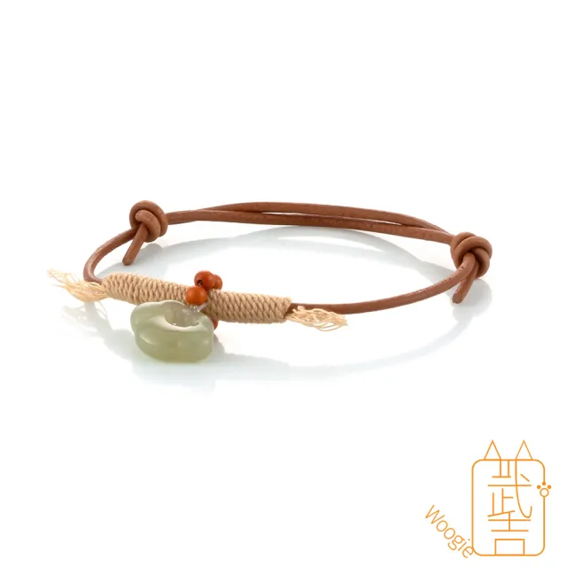 【Woogie武吉珠寶】和田玉真皮手鍊(如意鎖16x12mm)