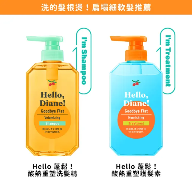 【Moist Diane 黛絲恩】Hello ！酸熱重塑洗髮精400ml+護髮素400ml(任選2入)(修護/蓬鬆)