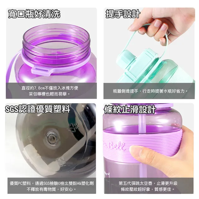 【GREEN BELL 綠貝】糖果色彈跳吸管水壺-附背帶1000ml3入組(大容量 運動 寬口 耐熱 露營 健身 止滑 SGS)