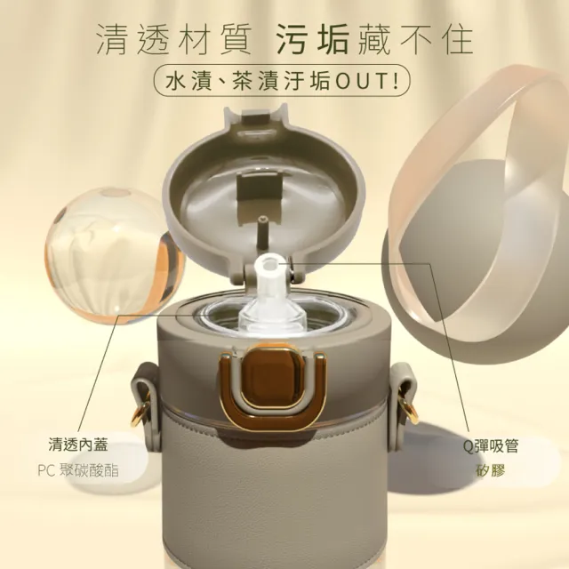 【GREEN BELL 綠貝】Tritan輕奢皮革水壺550ml-附背帶2入組(吸管 輕巧 穿搭 上班 逛街 防護鎖 SGS)