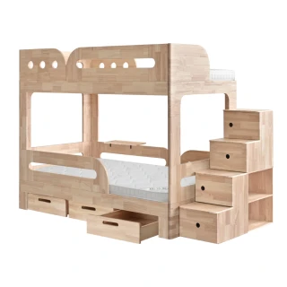 【環安兒童傢俱】好眠城實木上下舖_梯櫃組(含雙層床架、床墊*2、抽屜*3、置物架*2)/BCMO-022