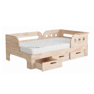 【環安兒童傢俱】好眠城實木床組_加大單人床(含床架、床墊*1、抽屜*3、置物架*1)