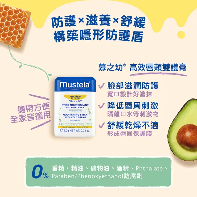 【Mustela 慕之恬廊】慕之幼 高效唇頰雙護膏 無香9.2gX2入(阻隔雙頰摩擦不適 寶寶/嬰兒護唇膏)