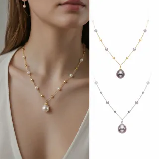 【City Diamond 引雅】天然珍珠10mm 金球 隔珠 造型 項鍊 -多款任選(珠潤月詠系列)