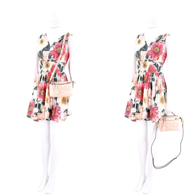 【FENDI 芬迪】By The Way Boston 展示品 字母牛皮縫線提把粉色迷你手提/斜背包-正提把皮裂痕