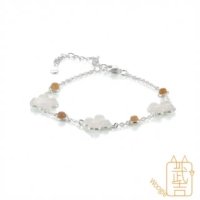 【Woogie武吉珠寶】精品和田玉白玉設計純銀手鍊(白玉幸運草14x10mm)