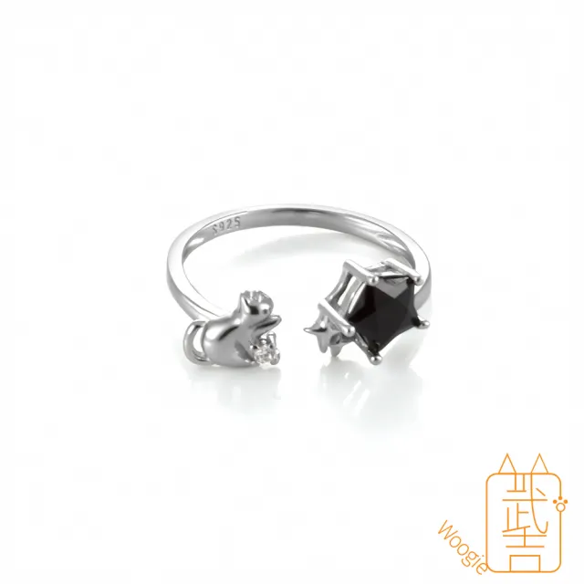 【Woogie武吉珠寶】精品黑尖晶石純銀戒指(星星貓咪7x7mm)