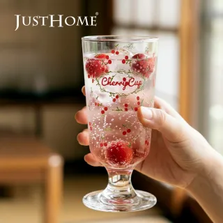 【Just Home】花園系透明玻璃杯3件組285ml-櫻花、櫻桃(水杯 玻璃杯 高腳杯)
