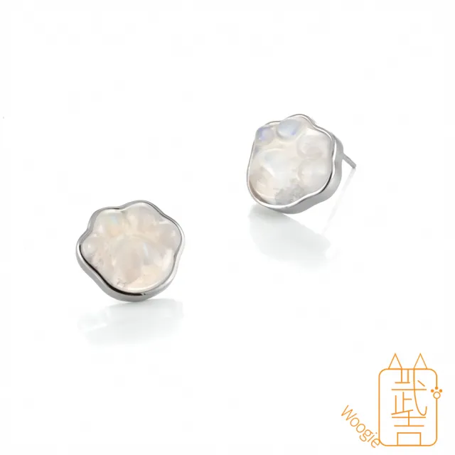 【Woogie武吉珠寶】精品淨透強彩貓爪月光石純銀耳環(淨透14x13mm)