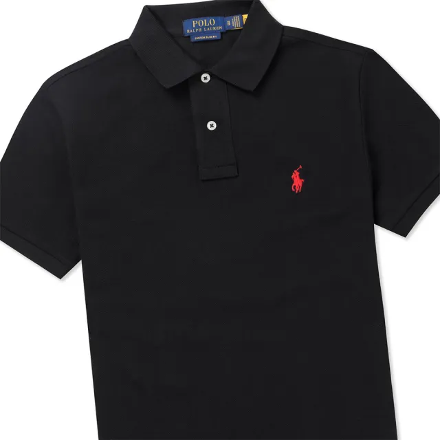 【RALPH LAUREN】RL POLO 經典刺繡小馬透氣排汗短袖POLO衫 上衣-黑色(PIMA棉/CUSTOM SLIM FIT/平輸品/)