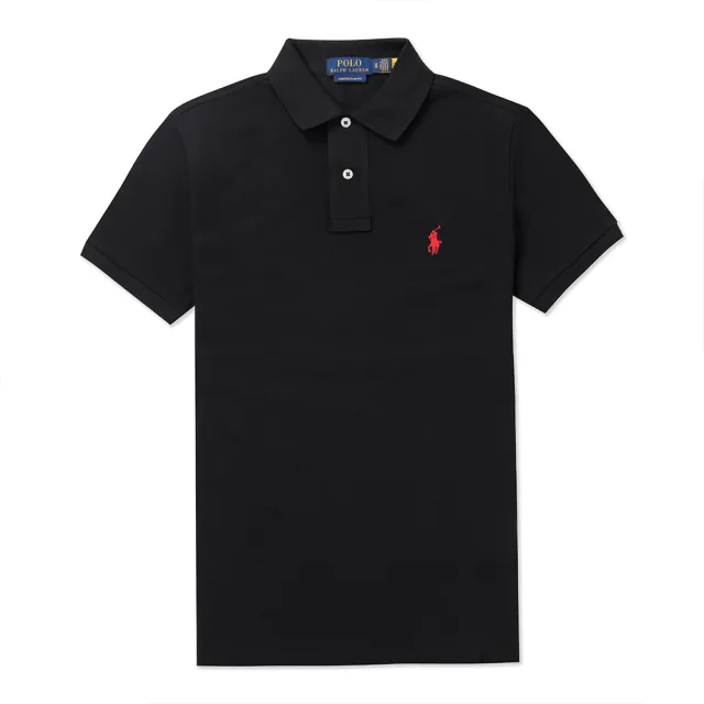 【RALPH LAUREN】RL POLO 經典刺繡小馬透氣排汗短袖POLO衫 上衣-黑色(PIMA棉/CUSTOM SLIM FIT/平輸品/)
