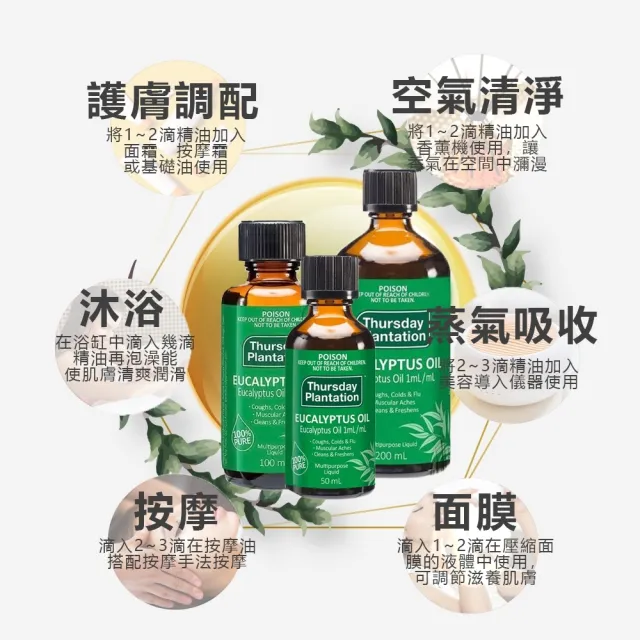 【ThursdayPlantation 星期四農莊】尤加利精油100ml(澳洲原廠公司貨/天然植物精油/香薰/擴香/薰香)
