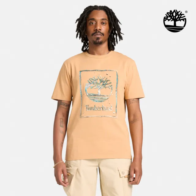 【Timberland】男款淺小麥色LOGO短袖T恤(A5SVKEH3)
