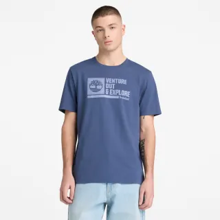 【Timberland】男款藍色正面圖案短袖T恤(A5S7XEYO)