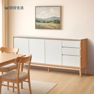 【hoi! 好好生活】預購60天★YW暖白拼色山毛櫸實木雙門三抽岩板餐櫃1.8M Y56Q04