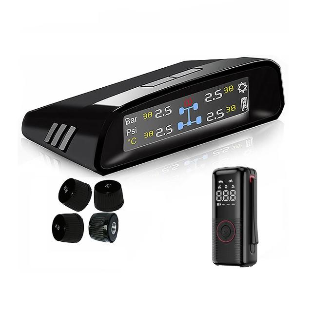 【FLYone】GT600 Plus 無線太陽能TPMS 胎壓偵測器彩色螢幕(加碼送 電動打氣機)