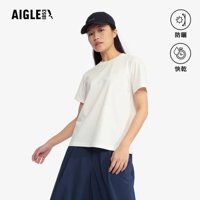 【AIGLE】女 抗UV快乾短袖T恤|AG-5P224A131 米白(女上衣 T恤 快乾 吸濕排汗 短袖T恤 防曬 抗UV)