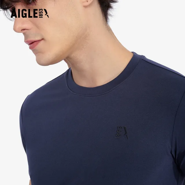 【AIGLE】男 抗UV快乾短袖T恤｜AG-5P116A057 深藍(男上衣 T恤 抗UV 防曬 快乾 吸濕排汗)
