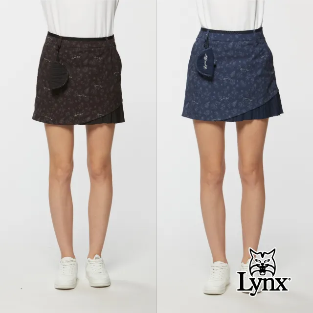 【Lynx Golf】女款異材質剪裁造型碎花印花短裙/附小球包(二色)