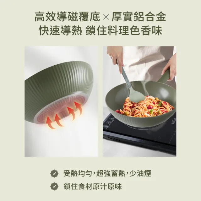 【mo select】享廚陶瓷不沾鍋雙鍋三件組-28cm深煎鍋/深炒鍋+鍋蓋(平底鍋/炒鍋/煎炒鍋/非鐵氟龍不沾塗層)
