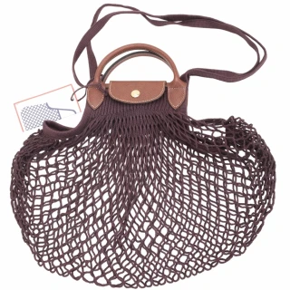 【LONGCHAMP】Le pliage Filet 棉線編織手提 肩背漁網包-深紫色