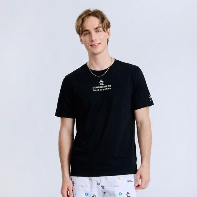 【Munsingwear】企鵝牌 網路獨家 男款黑色 後背大企鵝低調同色印花短袖T恤 MGXL2505