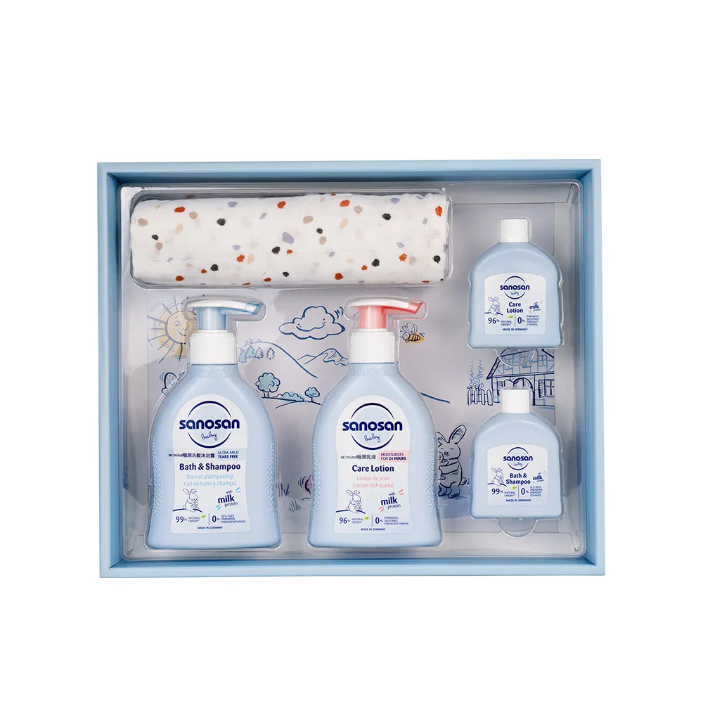 【sanosan】珊諾baby remind嬰兒包巾洗沐禮盒(彌月禮盒)