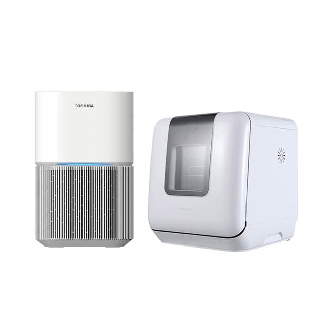 【TOSHIBA 東芝】4人份免安裝UVC烘乾超碗美洗碗機 DWS-34ATW+清淨機CAF-A450TW-W