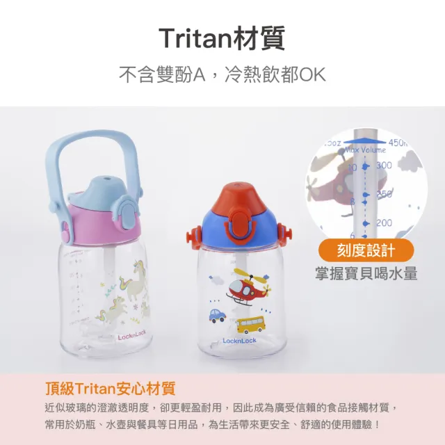 【LocknLock 樂扣樂扣】官方直營 兒童背帶水壺 450ml(Tritan材質/吸管水壺/附背帶)