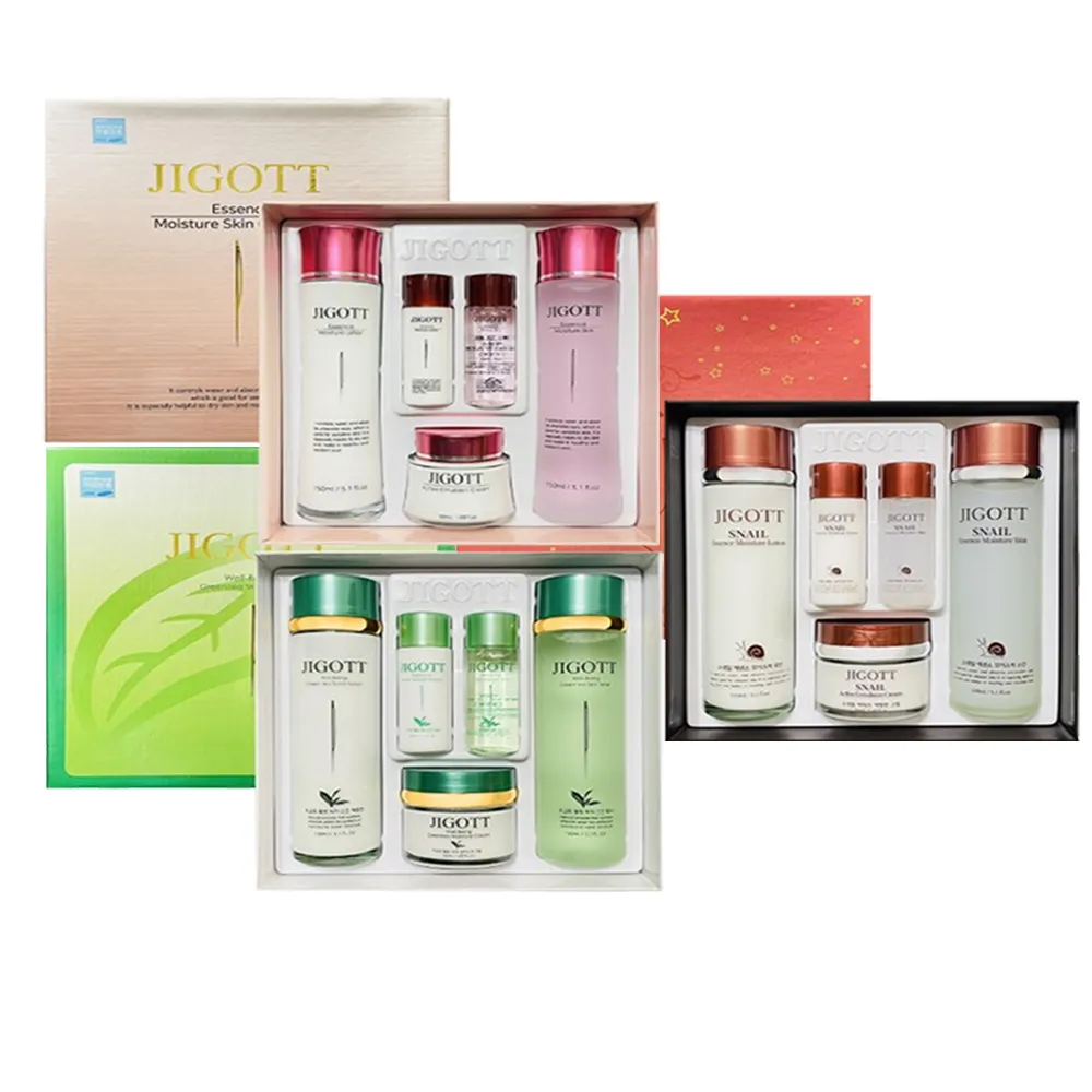 即期品【JIGOTT】化妝水乳液面霜禮盒5入組(植物玻尿酸/蝸牛彈力/綠茶保濕任選)