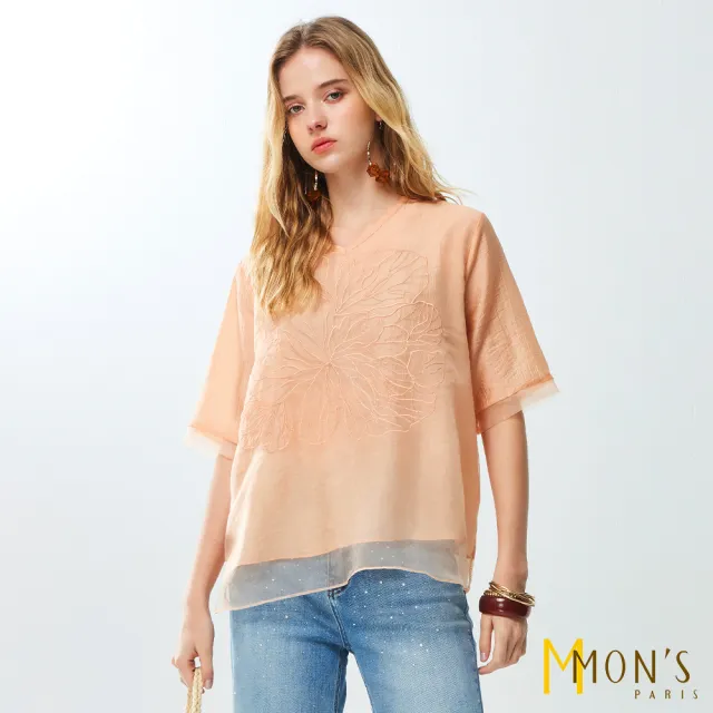 【MON’S】精品V領刺繡上衣(直)