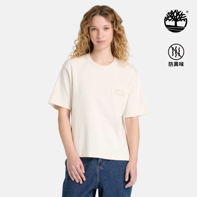 【Timberland】女款白色寬版短袖口袋T恤(A43YFCM9)