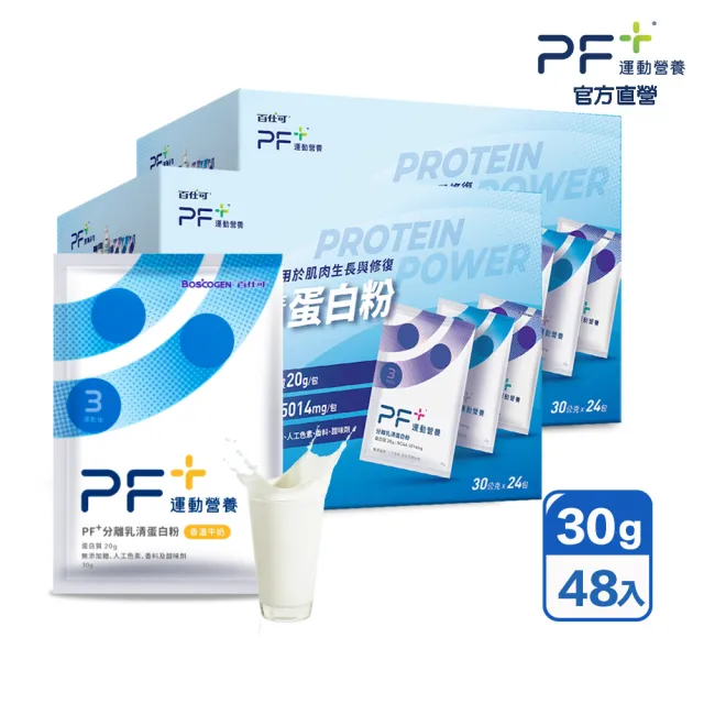 【PF+ 運動營養】分離乳清蛋白粉30gx48包/盒_香濃牛奶(不易結塊/優蛋白/好吸收好消化)