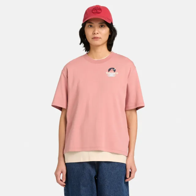 【Timberland】女款粉色寬版圖案短袖T恤(A43XQR85)