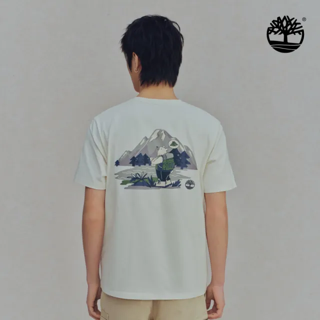 【Timberland】中性白色健行熊圖案短袖T恤(0YHHDCM9)