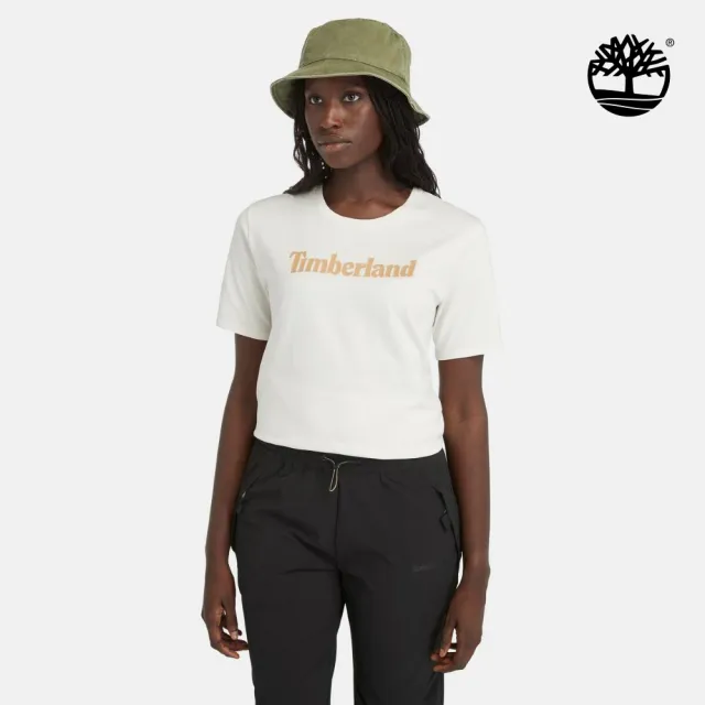 【Timberland】女款白色休閒短袖T恤(A6AZPCM9)