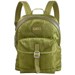 【GUCCI 古馳】Off The Grid 經典雙G緹花尼龍前口袋休閒後背包(綠)