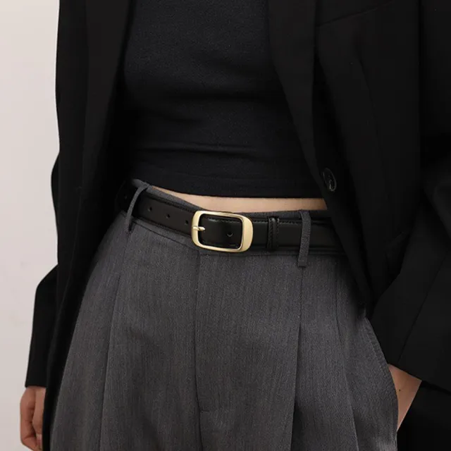 【LEESA】牛皮帶\褲帶\精品皮帶\經典腰帶\真皮皮帶女\腰帶\時尚腰帶\高級感\黑色皮帶\金屬