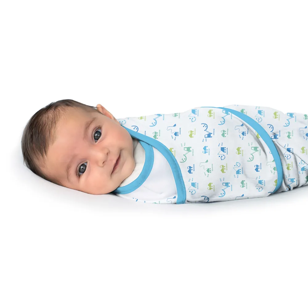 【Summer infant】聰明懶人靜音舒眠包巾-工程條紋2入組(獨特靜音沾黏布料設計)