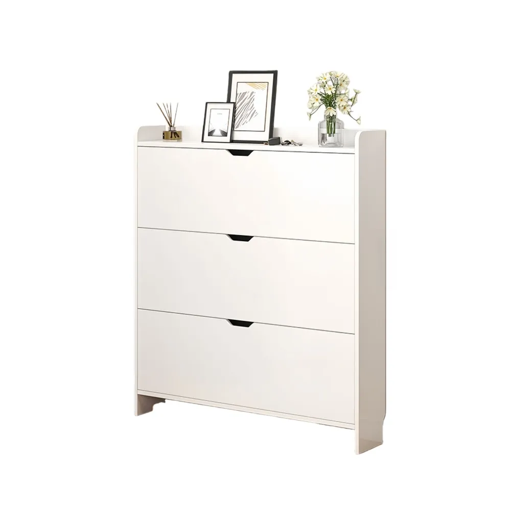 【銘利萊】翻鬥款鞋櫃 家用窄型落地靠牆鞋櫃 收納神器櫃 大容量超薄玄關 簡易鞋櫃(暖白色100*17*115)