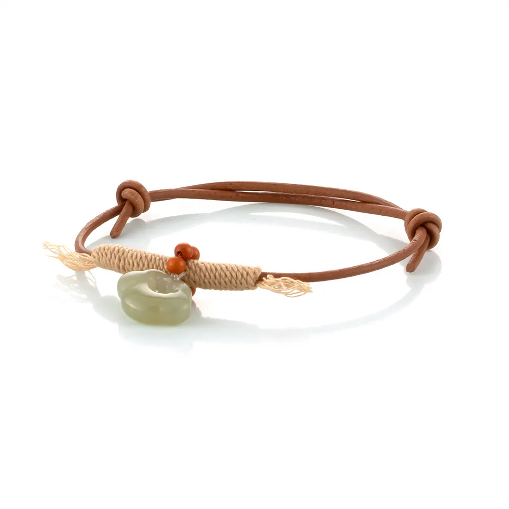 【Woogie武吉珠寶】和田玉真皮手鍊(如意鎖16x12mm)