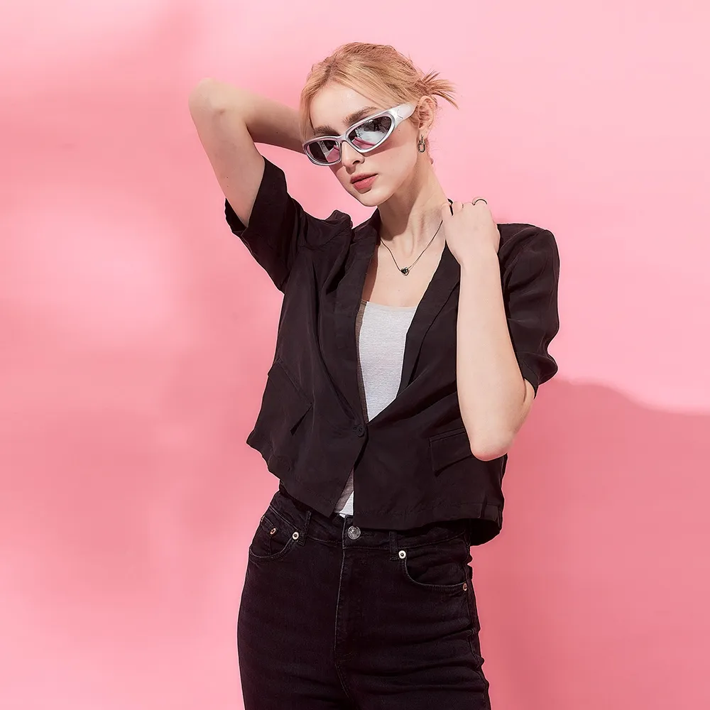 【ICHE 衣哲】Cop.Copine法式棉籽絨開襟短袖襯衫外套