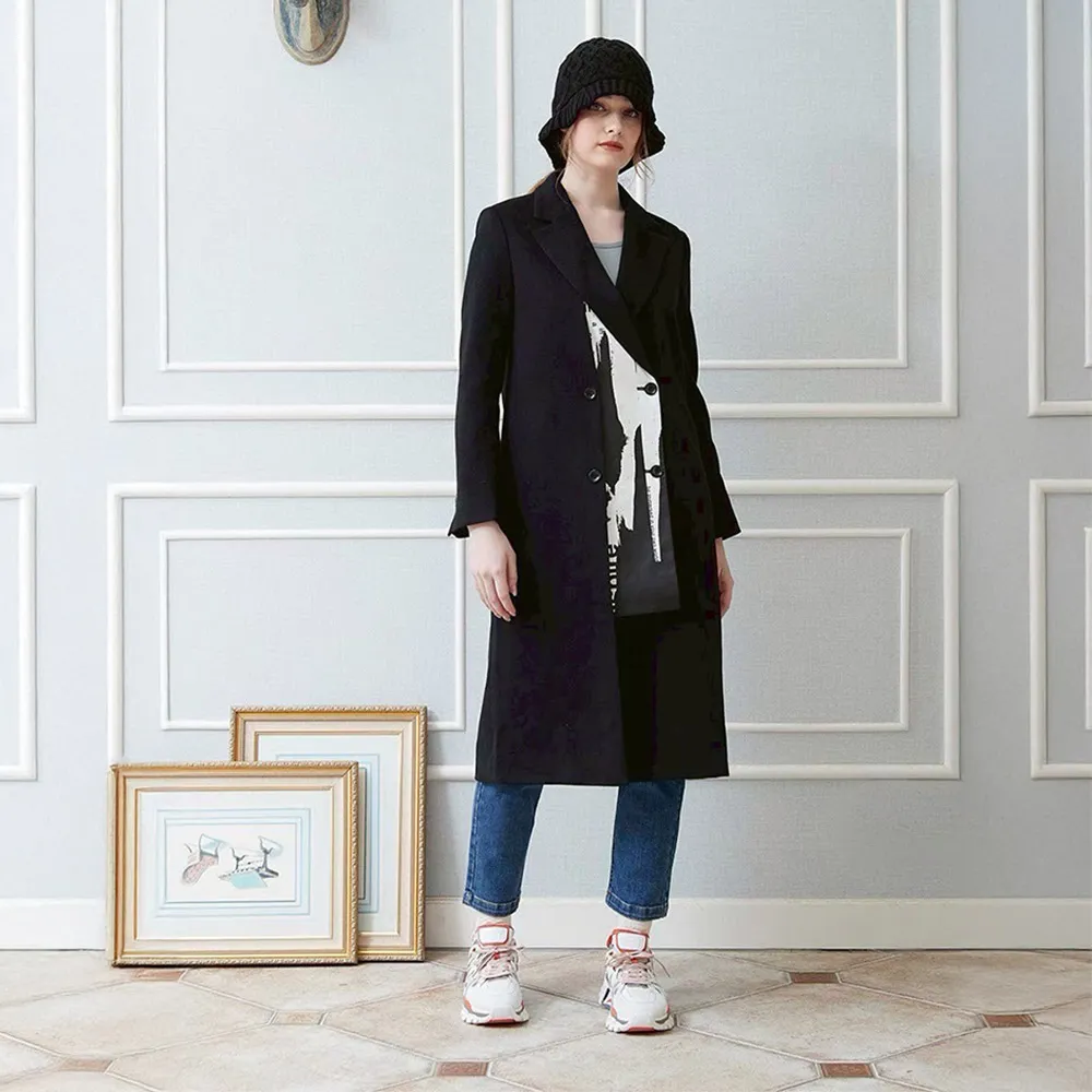 【ICHE 衣哲】Cop.Copine 法國異材拼接黑色長版大衣