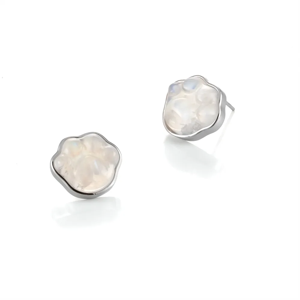 【Woogie武吉珠寶】精品淨透強彩貓爪月光石純銀耳環(淨透14x13mm)