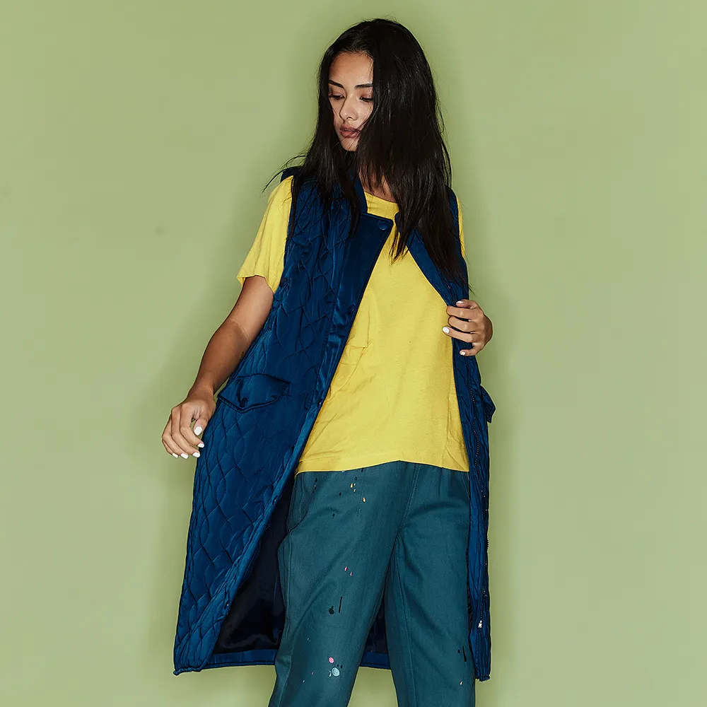 【ICHE 衣哲】Cop.Copine 法式簡約絎縫設計率性長版背心罩衫