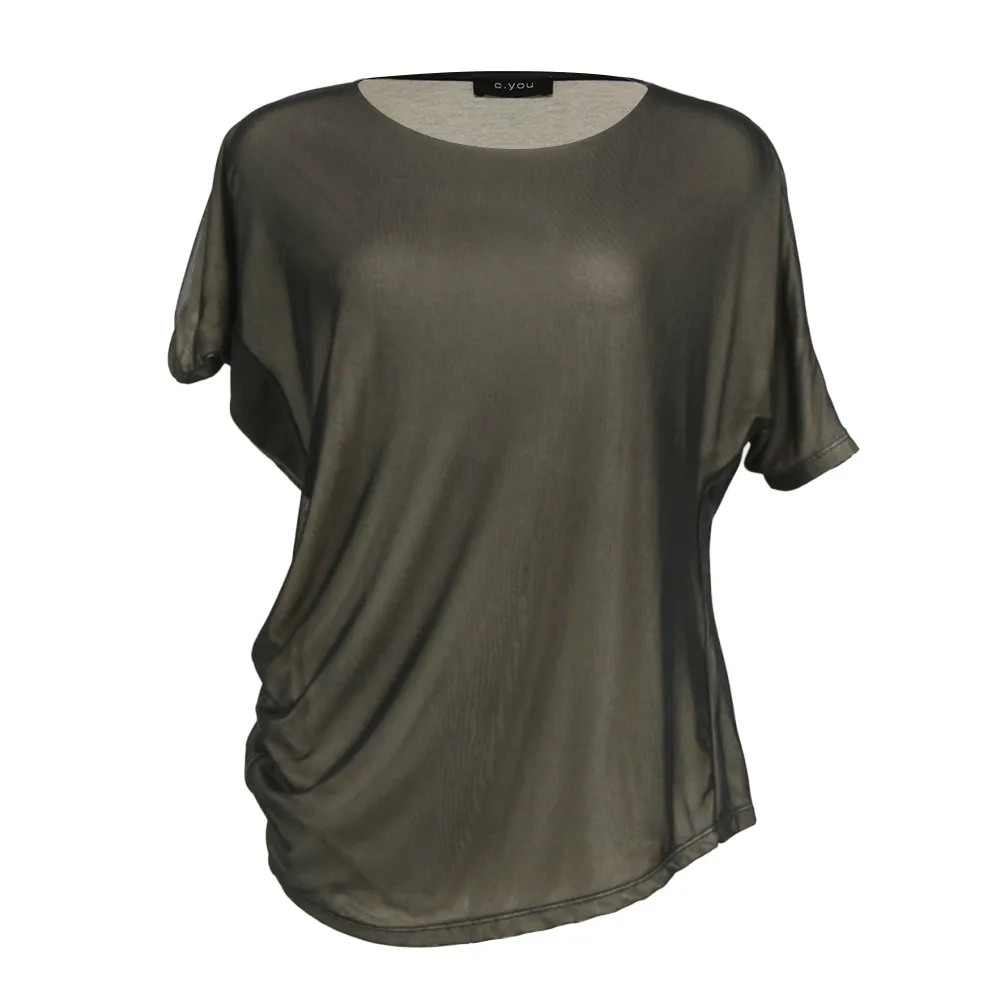 【ICHE 衣哲】Cop.Copine 法國原裝進口高彈網紗不對稱連袖造型上衣