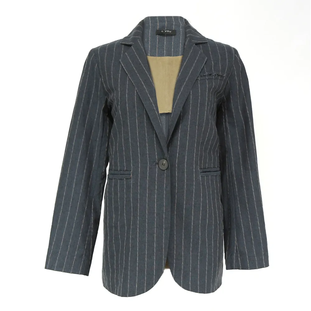 【ICHE 衣哲】Cop.Copine 法國原裝進口法式簡約直條紋挺版百搭西裝外套-藏藍